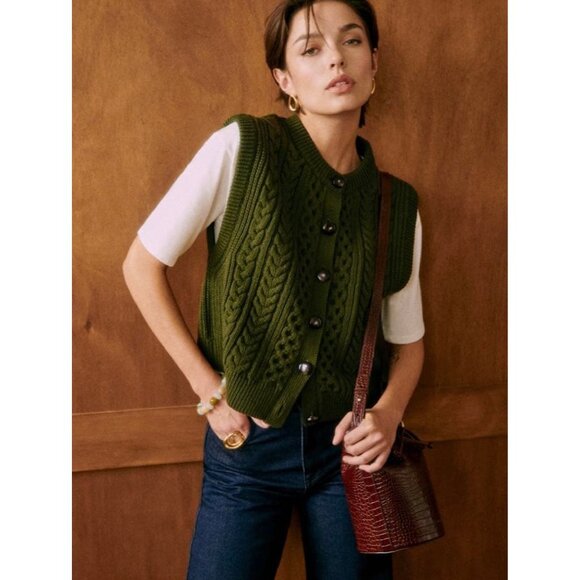 Sezane Sweaters - NWOT SEZANE ROXANE CARDIGAN green vest sweater SZ S bust 36